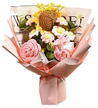 predolo Bouquet di Fiori all'Uncinetto completato Fiori Artificiali Girasole Lavorato a Margherita Compleanno Regalo di Decorazioni, Rosa