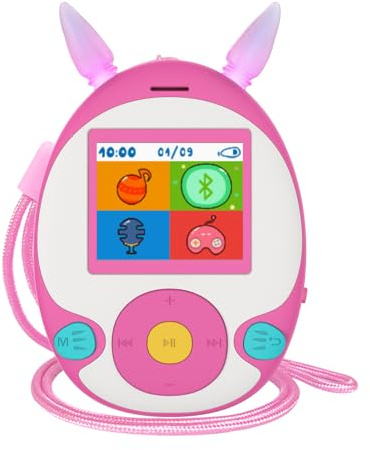 BluKaSa 64GB MP3 Player for Kids, Kids MP3 Player with Bluetooth, Front Speaker, Games, Recorder, Ear Lights, Alarm, Music Player Expandable Up to 128GB(Earbud, Aux Cable, Lanyard Included)