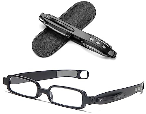 VEVESMUNDO Blaulichtfilter Lesebrille mit etui Schmal Kompakt Mini Kleine Faltbrille Lesehilfe für unterwegs +1.0,+1.5,+2.0,+2.5,+3.0,+3.5,4.0 (Schwarz Lesebrille mit Etui, 1.5)
