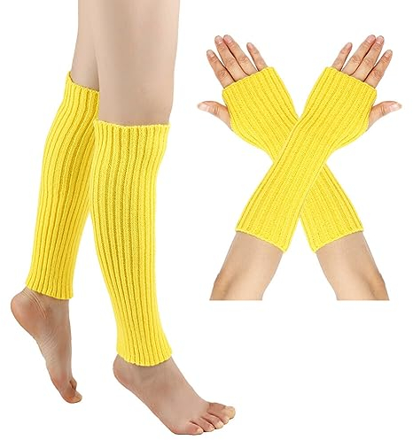 ISAKEN Warme Stulpen Damen Beinwärmer Armwärmer Frauen Mädchen Ballettstulpen Weiche Winter Strick Häkel Fußwärmer Legwarmers Strümpfe Fingerlose Handschuhe für Herbst und Winter