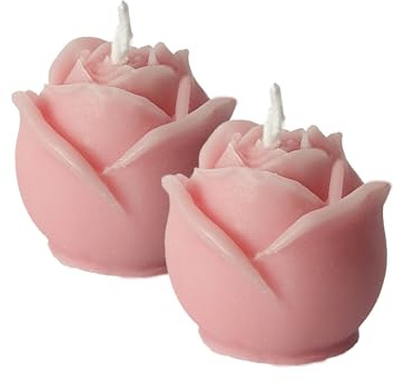 Rosenkerze 2er Dekokerze Standkerze Rosenknospe Rosenblüte handhemacht in Rosa in Geschenkbox, ca. 3x3,5 cm