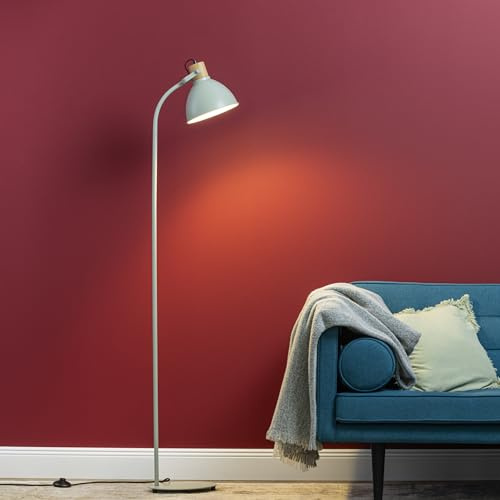 Lightbox Stehlampe Holz & Metall, Hellgrün, schwenkbare Leuchte | Standlampe mit Fußschalter fürs Wohn- und Schlafzimmer, max. 40 W, moderner Farbakzent fürs Zuhause