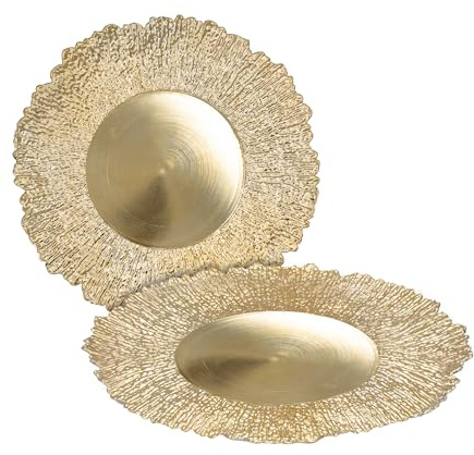 Spetebo Kunststoff Teller gold 33 cm - 2er Set - Deko Kerzentablett - Weihnachten Advent Dekoration Kerzen Geschenk Tablett Schale rund