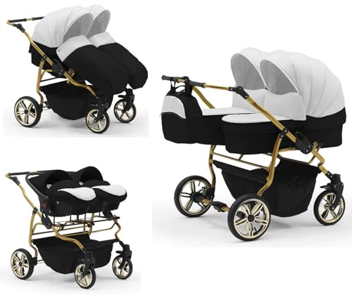 Zwillingskinderwagen 4 in 1 Duet Lux Goldedition inkl. Autositze - 13 Teile - in 20 Farben