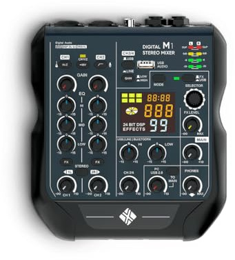 NEXT audiocom M1 4-Kanal Digitalmixer Mischpult für Streaming und Recording mit USB, Bluetooth, Phantomspeisung und DSP Effekten