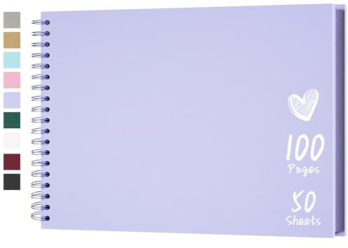 Hiwhy Fotoalbum Scrapbook 28x20,5 cm 100 Seiten DIY Scrapbook Hartes Kraftpapier Baby Erinnerungsbuch Familie Geburtstag Hochzeit Jahrestag Scrapbook, Violett