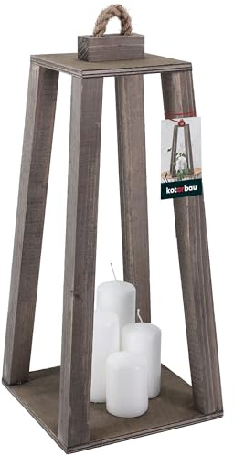 KOTARBAU® Holzlaterne Grau 20 x 20 x 41 cm Gartenlaterne Holz Laterne draußen & drinnen Laterne Wohnzimmer für Blumen und Kerzen Laternen Hochzeit