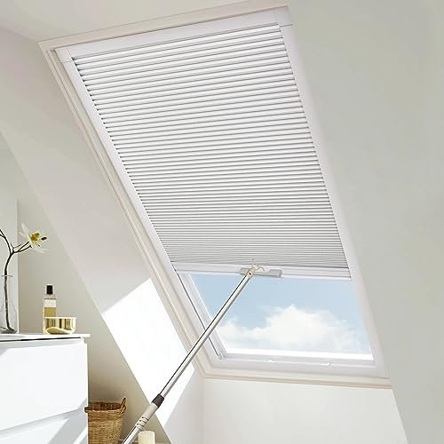 Moonice Cordless Skylight Blinds Blackout Honeycomb Roof Blinds Cellular Pleated Shades for Ceiling Easy to Install Custom Window Shades for Roof Inclined Plane Room (White, Custom Size)