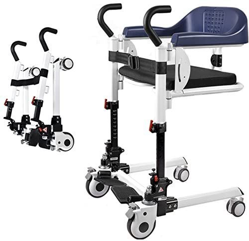 Patientenlift, zusammenklappbarer Patientenlift-Rollstuhl, tragbarer Transferlifter für den Duschstuhl im Badezimmer zu Hause mit um 180 ° geteilter Sitzfläche, Nachtstuhl für ältere Menschen mit Beh