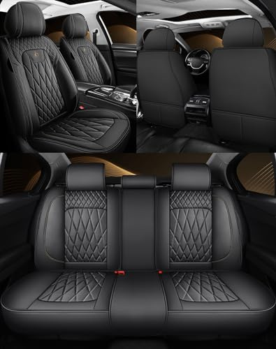 NOBQUA Autositzbezüge Universal Set, Leder Autositzbezug Komplettset, Aus Premium Leder + Einzigartigem Design 5-Sitzer Sitzbezüge (Kompatible Automodelltabelle enthalten)