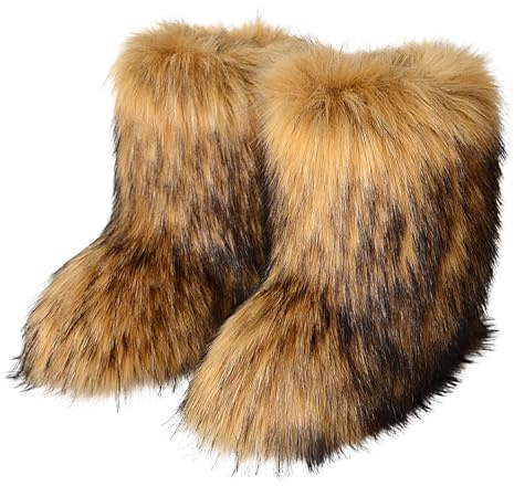 Vesone Bottes en Fourrure pour l'hiver - Bottes -Mollet Chaudes et moelleuses | Bottes Chaudes en Fourrure avec Semelle en Caoutchouc et Doublure Thermique pour Les collègues de la et des