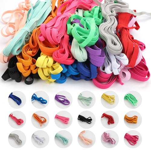 18 Farben Gummiband Nähen Bunte Flache Gummibänder Gummiband Breit Zum Nähen Gummilitze Elastisches Einfassband Elastic Band für DIY Handwerk Kleidung Nähzubehör Kleiderrock Taillenband (6 mm x 3 m)
