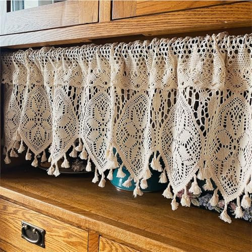 champracer Scheibengardine, Landhausstil Kurzgardine, Boho Kurze Vintage Spitze Häkelgardine Scheibengardine Bistrogardine Retro Elegant Cáfe Kurzvorhang (1 Stüick, W 90x H 38 cm)