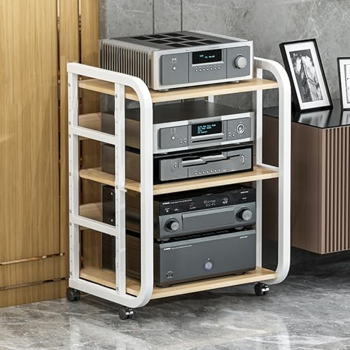 Audio Rack Hifi Regal Hohe Stereo-Ständer Mit 3/4/5 Ablagen Für Das Wohnzimmer, Medien-Audio-Video-Geräte-Rack Mit 360°-Schwenkrad, Robuster Plattenspieler-Plattenspielerschrank(70cm (27.5in) - 3 tier