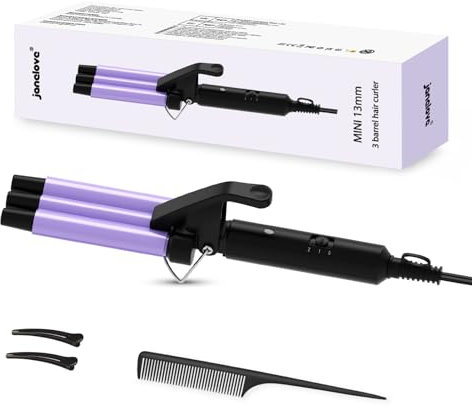 janelove Upgraded Mini Hair Waver for Short & Medium Hair, 13MM Curling Wand, 0.45lb Lightweight, Mini Size Crimper Beach Waver, Travel Friendly,Adjustable Temperature-Purple