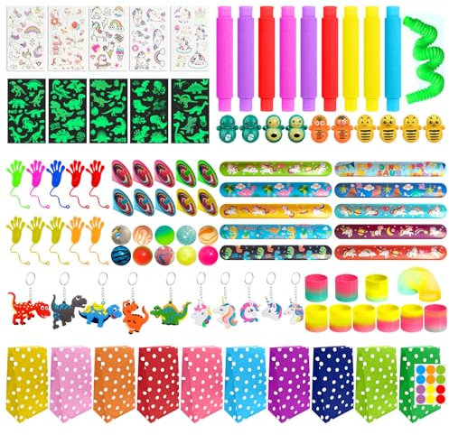 PUWOWYE Juguetes de Fiesta a Granel, 100 Relleno Piñatas de Cumpleaños Infantil Unicornio Dinosaurio, Rellenar Party Favores Cajas de Regalo de Cumpleaños para Niños y Niñas para Clases Fiesta