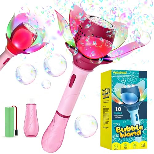 xinrongda Blume Seifenblasenstab, Lotosblume Seifenblasenmaschine Kinder, Elektrisch Seifenblasenpistole 10000+ Blasen/Minute, Seifenblasen Blume Stab für Outdoor/Party/Hochzeit(Pink)