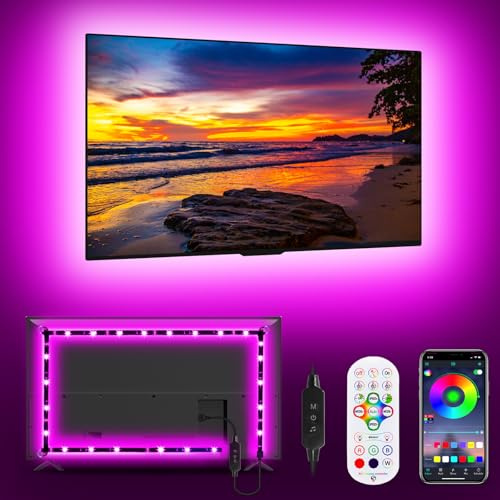 Daymeet Luces de TV, iluminación LED de 5 m para TV de 55 a 75 pulgadas, sincronización de música RGB, retroiluminación de TV LED, luces de TV que cambian de color, tira con mando a distancia
