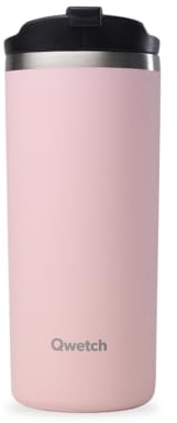 QWETCH - Travel Mug Isotherme - Rose Pastel 470ml - Thermo Café & Thé en Inox - 6h Chaud et 12h Froid - Étanche, Mug de voyage