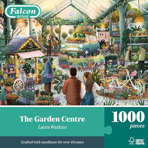 Falcon The Garden Centre - 1000 Piece Adults Jigsaw Puzzle - Floral Scene | 1000 Pc Adult Jigsaws - Nostalgic, Charming Large Puzzles - Cosy Rainy Day Activity, Christmas & Birthday Gift - 68 x 49 cm