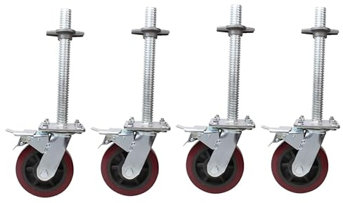Set di 4 ruote per ponteggi da 12,9 cm con doppio freno, capacità di 260,0 kg per ruote in gomma, asta rotonda da 2,5 cm, ruote girevoli di ricambio per ponteggi, 4 confezioni