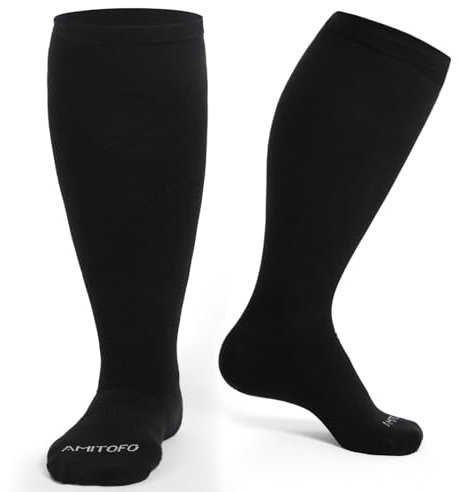 PUTUO Calze Compressione Taglie Forti: Gambaletti Compressione Graduata per Donna Uomo — Calzini Contenitive in Bambù Viscosa per Gravidanza Aereo Viaggi nero 4XL 1 Paia