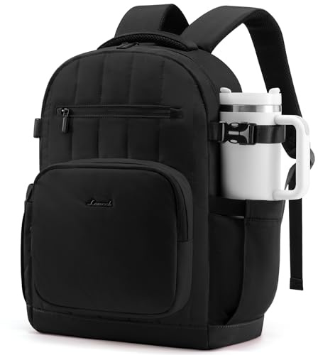 LOVEVOOK Rucksack Damen, Wasserdichter Schulrucksack Teenager Mädchen groß, 17,3 Zoll Leichter Puffer Schultasche mit Laptopfach Backpack Women Tagesrucksäcke für Schule Uni Büro Arbeit, Schwarz