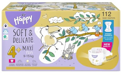 bella baby Happy Premium Windeln Größe 4+ Maxi Plus 9-15 kg 112 Stück, DERMATEST & OEKO TEX Siegel, Babywindeln Einweg