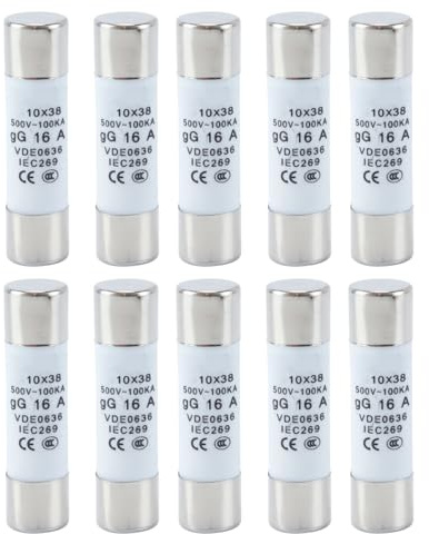 Orivin Fusible de tubo cerámico R015-16 de 16 A y 500 V, 10 x 38 mm, cilíndrico, de alta tensión (paquete de 10)