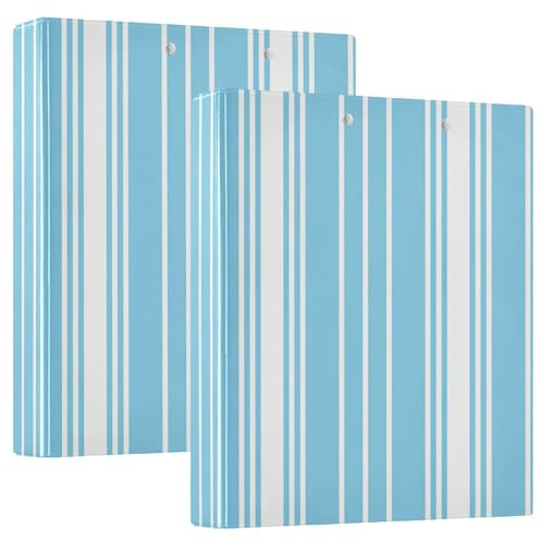 Custom Stripes Light Blue White 1.5 in Binders 3 Ring Hold 200 Sheets Folders Notebook Cute Round Ring Heavy Duty Binder, 12.4x10.63x2.36inch, 2 Pack