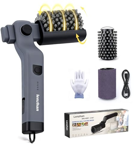 Cordless Electric Grill Brush with Adjustable Angle, 3-Speed Power Motor & Stainless Steel Head - Rechargeable, 90-Min Runtime, Waterproof Grill Cleaner for BBQ Grates & Griddles (Gray)