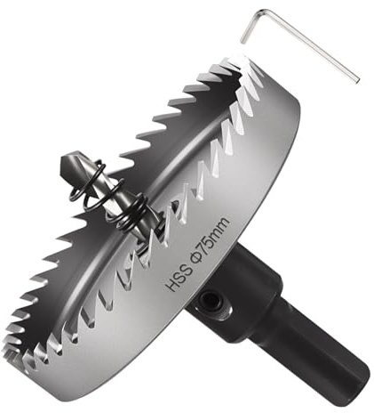 METALLIXITY Trousse de scie cloche 75mm (2-61/64), scie cloche en acier rapide 4241 avec mèche centrée, clé hexagonale et ressort - pour métaux tendres, bois, plastique, argent