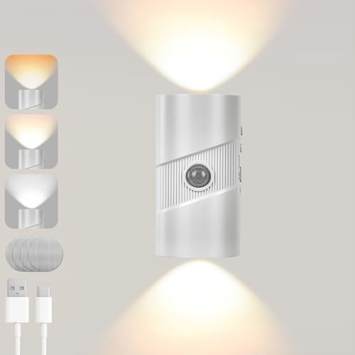 AUAUY Lampada da Parete a LED, Luce Notturna con Rilevatore di Movimento | Applique da Parete Interno Magnetica, 3 Temperatura del Colorea, Ricaricabile, Luminosità Regolabile, per Camere da Letto