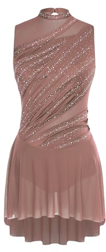 TiaoBug Vestidos De Baile De Patinaje Artístico para Mujer Maillot Sin Manga De Lentejuelas Body De Danza Gimnasia Rítmica Café M