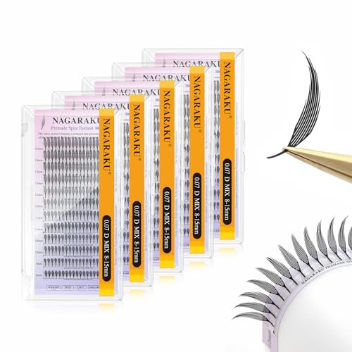 NAGARAKU 5-pack Manga ögonfransar 240 fans Spiky franshållare för definierad manga ögonfärdiga Engdelade fransar Anime-look Ultralätt Platt anslutning Enkel användning (Comic 0,07 D 8-15mm)