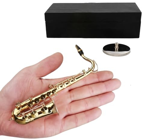 Miniatur Tenorsaxophon Mit Ständer Und Gehäuse Vergoldetes Messingmodell Musikinstrument Dekoration Für Musikliebhaber Musikinstrument Dekoration