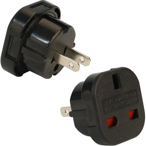 2 Pack UK to US Plug Adaptor, Thailand Travel Adapter, 3 Pin to 2 Pin USA Travel Adapter, Travel Adaptor from UK To USA, Thailand, Mexico, Canada, Colombia, Black (Type A)