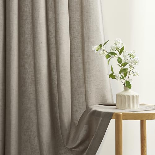 Topfinel Vorhänge Gardinen mit Ösen, Taupe Burlywood Leinen Baumwolle Vorhang 2er Set 225x140cm (HxB), Halbtransparent Leinenoptik Gardine Wohnzimmer Schlafzimmer Curtain Living Room, Boho Style
