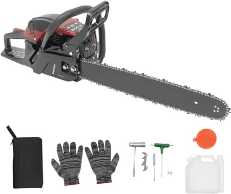 LKHDONG Kettensäge Benzin 58ccm Motorsäge 2-Takt Motorkettensäge 20 Zoll Schwert Benzinsäge 2,4 kW Benzin-Kettensäge Sicherheitsschalter inkl. Werkzeugset (Rot)