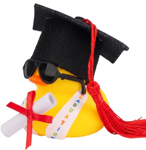 Cuercary Mini Graduierung Ente Bestandene Prüfung Geschenk Lustige Ente Mit Graduierung Hut Schärpe Brille Und Schärpe Bachelor Master Abitur Geschenke (Schwarz-1)