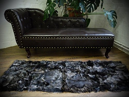 Designer Patchwork Fell LÄUFER Teppich IN SCHWARZ - BRAUN 160x60cm PL-231
