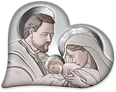 Lupia - Quadro Capezzale Sacra Famiglia HEART THE KISS CERAMIC GREY, Stile Unico a forma di cuore per Ogni Arredamento, Made in Italy, Sospensione a Cordicella a Scomparsa, Grigio, 50x65 cm, Legno mdf