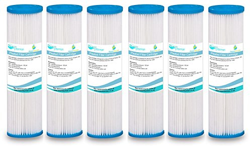 6X AquaHouse 10 Pleated Washable Water Filter Cartridge for Sediment Filtration, Bio Diesel, Rain Water - 10 Micron