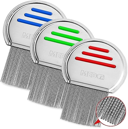 Lice Comb - (Pack of 3) Head Lice Treatment that's Individually Package to Prevent Contamination Professional Stainless Steel Louse and Nit Combs Removes Eggs with Rounded Tips for Comfort