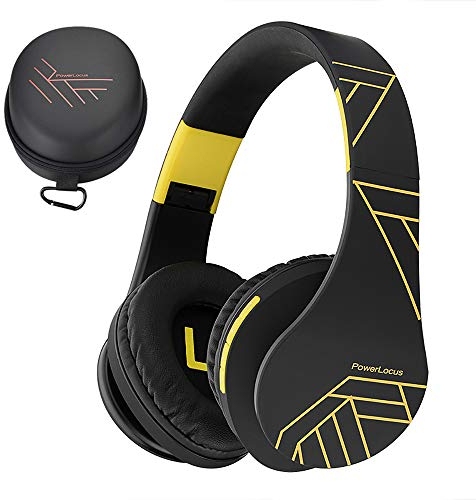PowerLocus Cuffie Bluetooth Over Ear, Cuffie Wireless Bluetooth 5.3, Hi-Fi Stereo Suono, Senza Fili con Microfono, Pieghevoli, Micro SD/TF, FM Radio per Viaggio/Telefono/PC/Ufficio (Giallo)