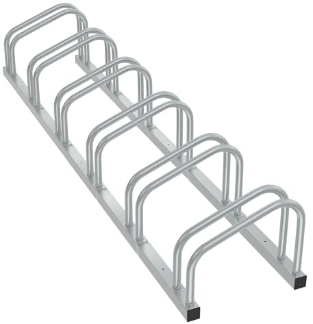 Aufun Fahrradständer Aufstellständer aus Stahl Für 4 Fahrräder, Silber | Mehrfachständer mit 37cm Radständer für 30-65mm Reifenbreite, Boden Wand Montage Platzsparend