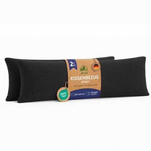 leevitex Seitenschläferkissen Bezug 40 x 145 cm - 2er Set - 100% Baumwolle Jersey - Schwarz | Öko-Tex Zertifiziert · Seitenschläferkissenbezug · Kopfkissenbezug & Kissenhülle · 170 g/m²