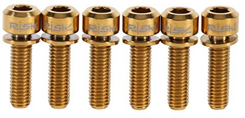 Marvellous 6pcs Fahrrad Vorbau Schrauben, Titanlegierung Fahrrad Vorbau Schraube M5 x 18mm Schrauben Schraube Mit Unterlegscheiben Set für MTB Fahrrad Vorbau(Golden)