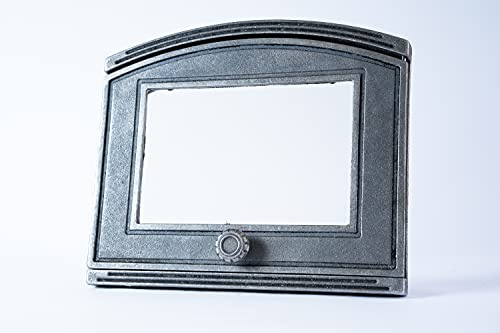 SEZAM Backofentür aus Gusseisen mit hitzebeständiger Glasscheibe, nach rechts öffnend, Pizzaofentür - Brotofen - Steinofentür, 37 x 6 x 31,5 cm - halbrund, ohne Bemalung