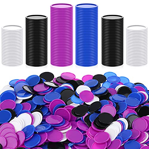 Skylety 400 Stücke Kunststoff Pokerchips 4 Farben 1 Zoll Kleine Lernzähler Blanko Chips Karte zum Zählen Lernen Mathe Kinder Belohnung (Lila, Blau, Schwarz, Weiß)